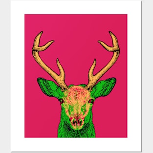 Deer Skull Interactive Magenta&Green Filter T-Shirt By Red&Blue Posters and Art